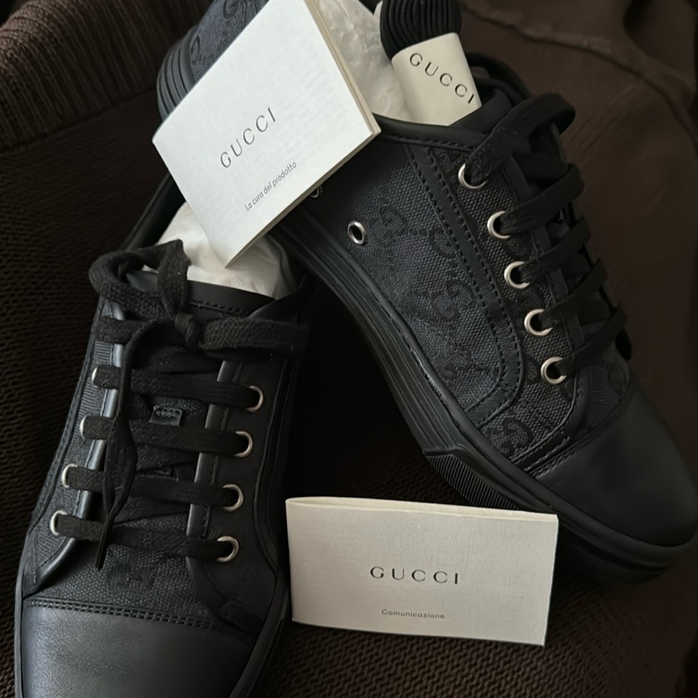 Gucci GG Black Canvas & Leather Sneaker.